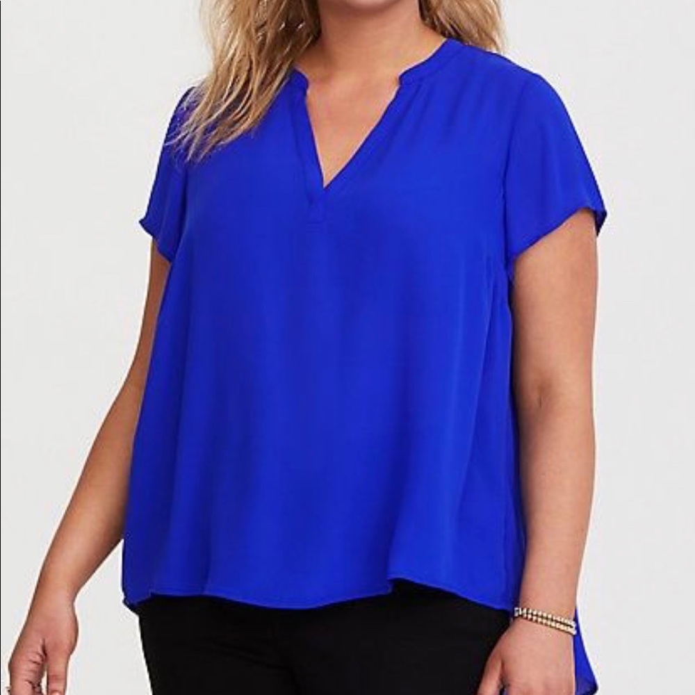 Torrid Blue Short Sleeve Georgette Pullover Blouse